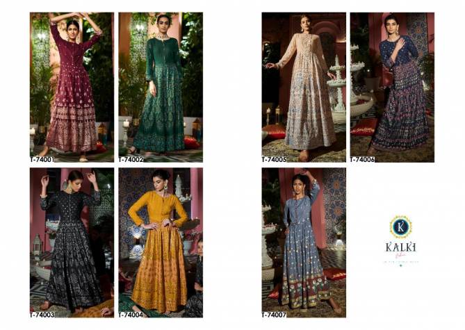KALKI WOMANIYA VOL-4 Latest Fancy Designer Ethnic Wear gorgeous flared Gold Printed Kurti Collection
